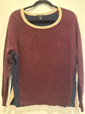 J. Crew Burgundy and Navy Crewneck with Cream Trim